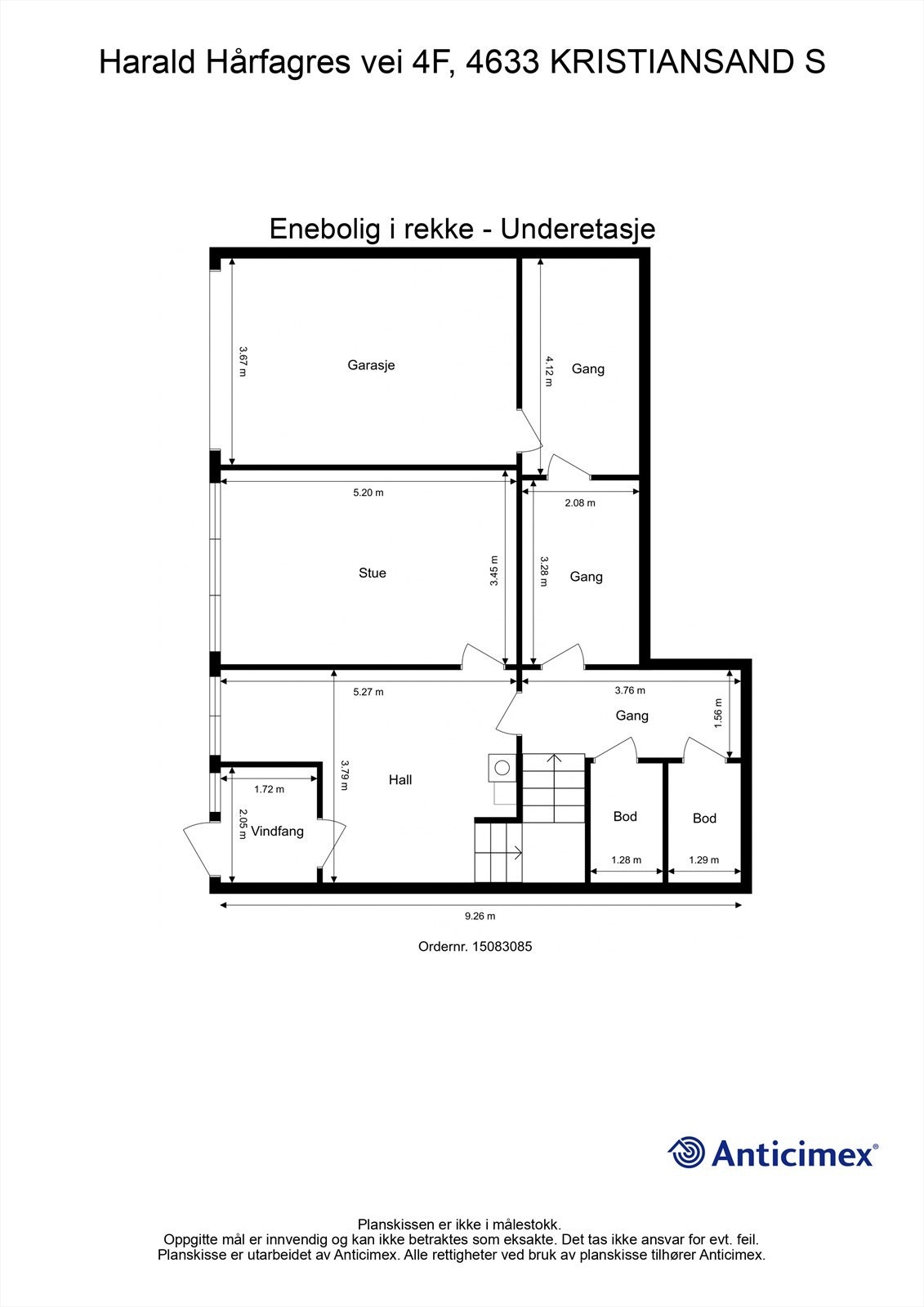 U. Etasje - 2D plantegning med mål Galleribilde