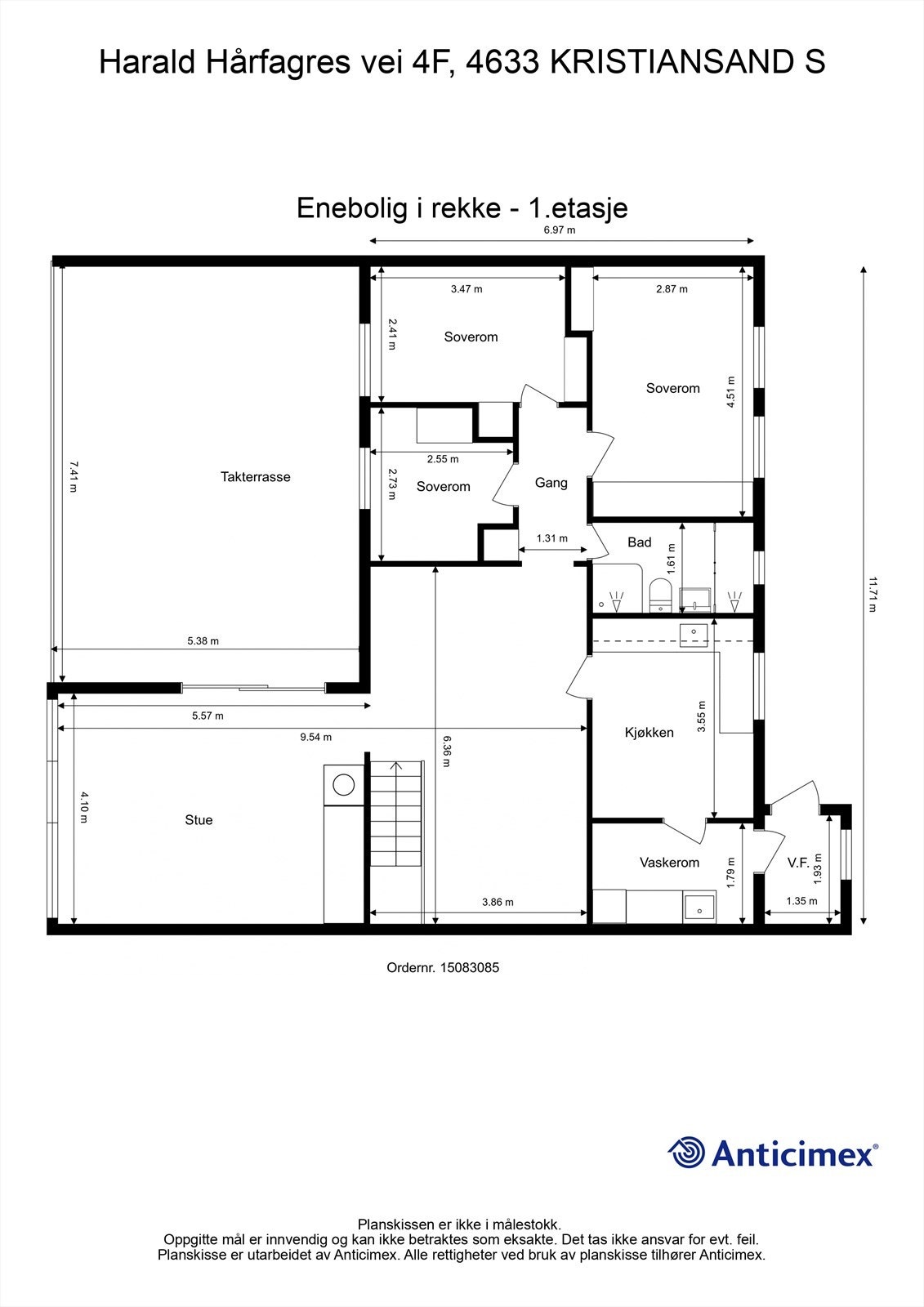 1. Etasje - 2D plantegning med mål Galleribilde
