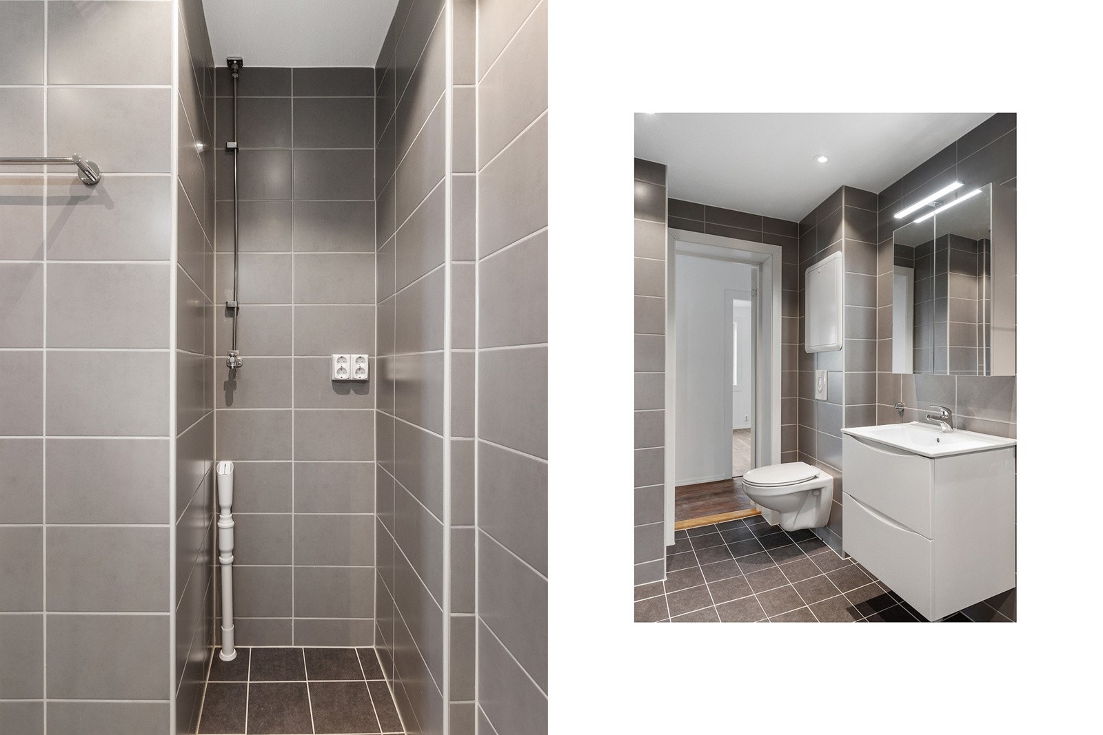 Badet har egen nisje med opplegg for vaskemaskin. Galleribilde