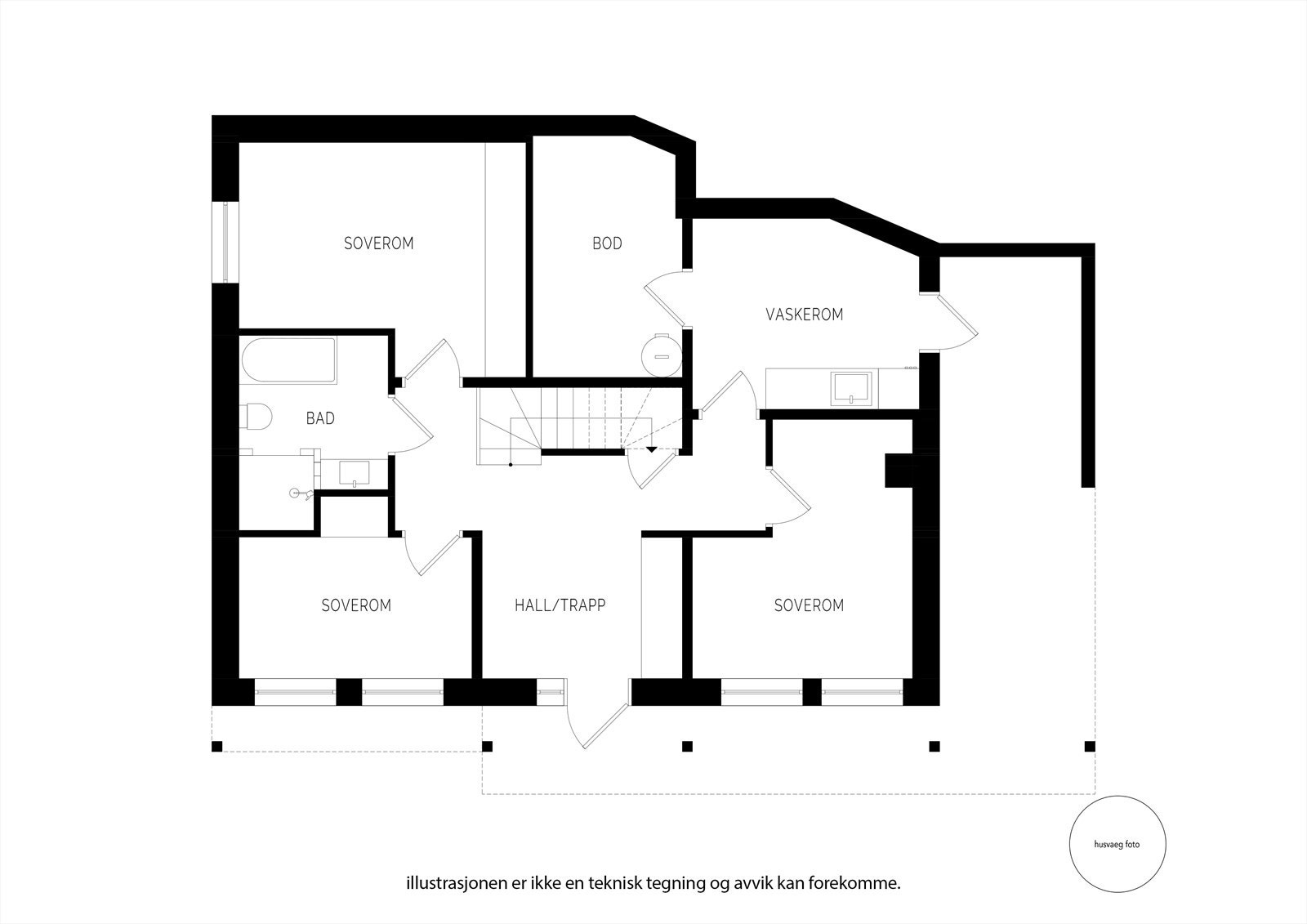 Underetasjen er praktisk innredet med hall, tre soverom, bad, bod og et separat vaskerom. Galleribilde