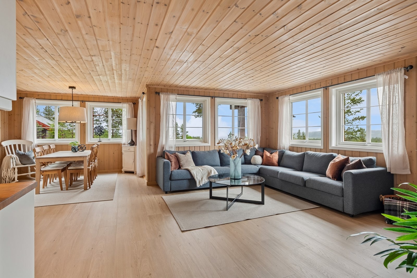 God plass til både sofagruppe og spisebord for familie og gjester. Galleribilde
