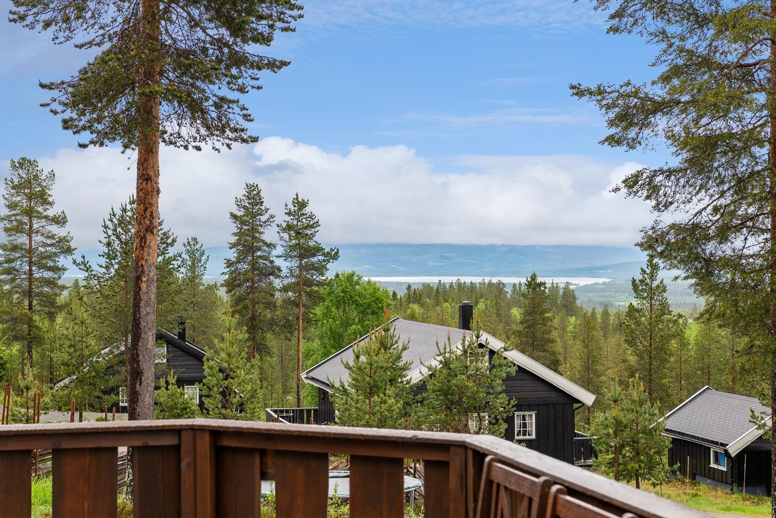 Fra terrassen har man utsikt over skogkledde åser og Osensjøen i det fjerne. Galleribilde