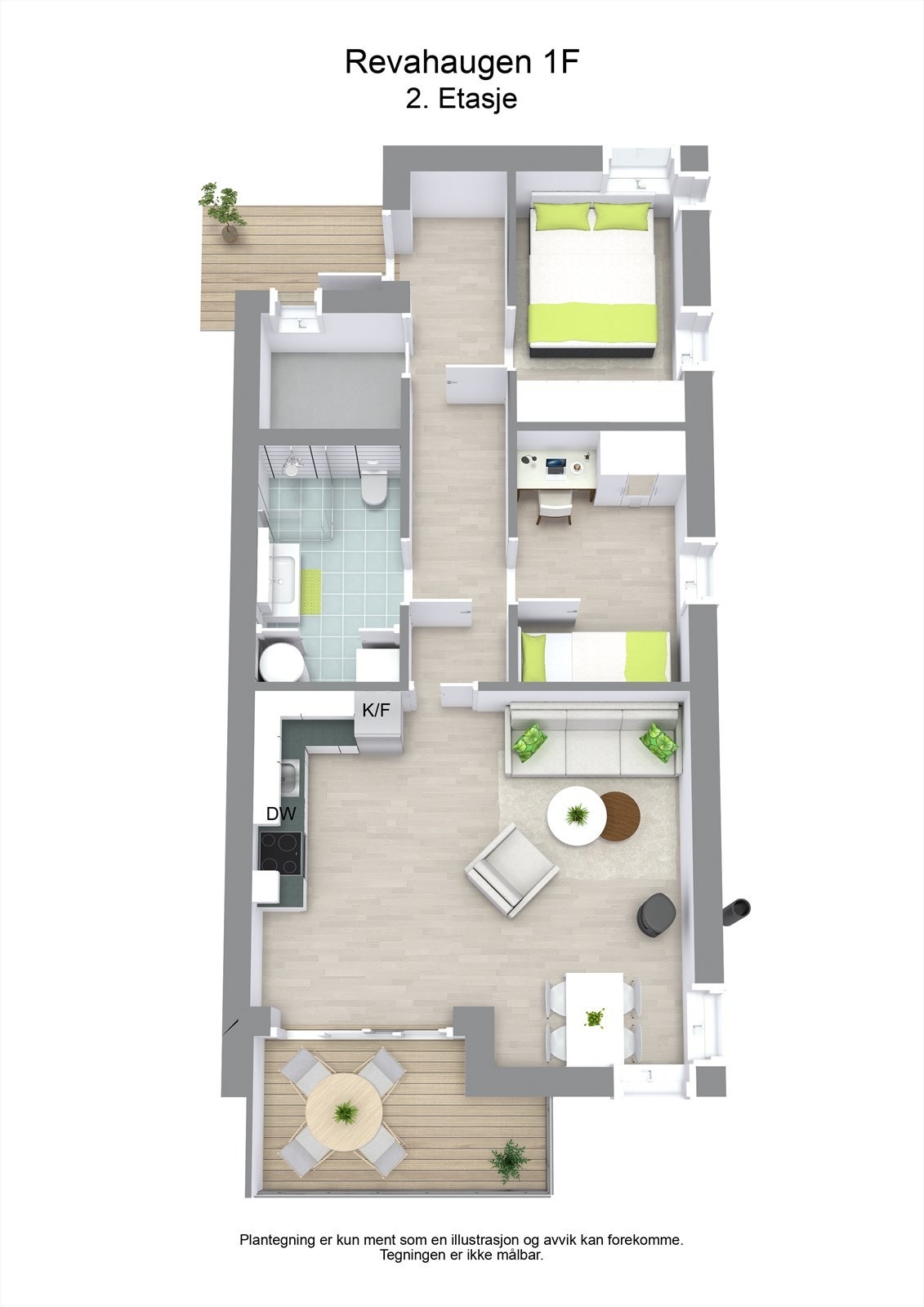 3D-plantegning av 2. etasje. Galleribilde