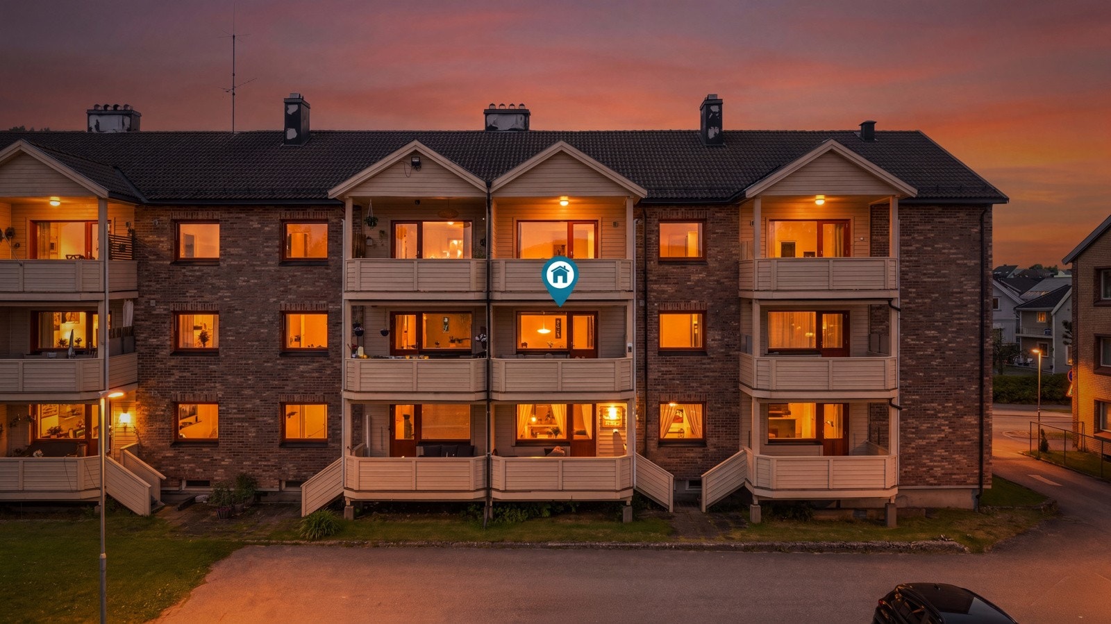 Leiligheten ligger i 2. etasje Galleribilde