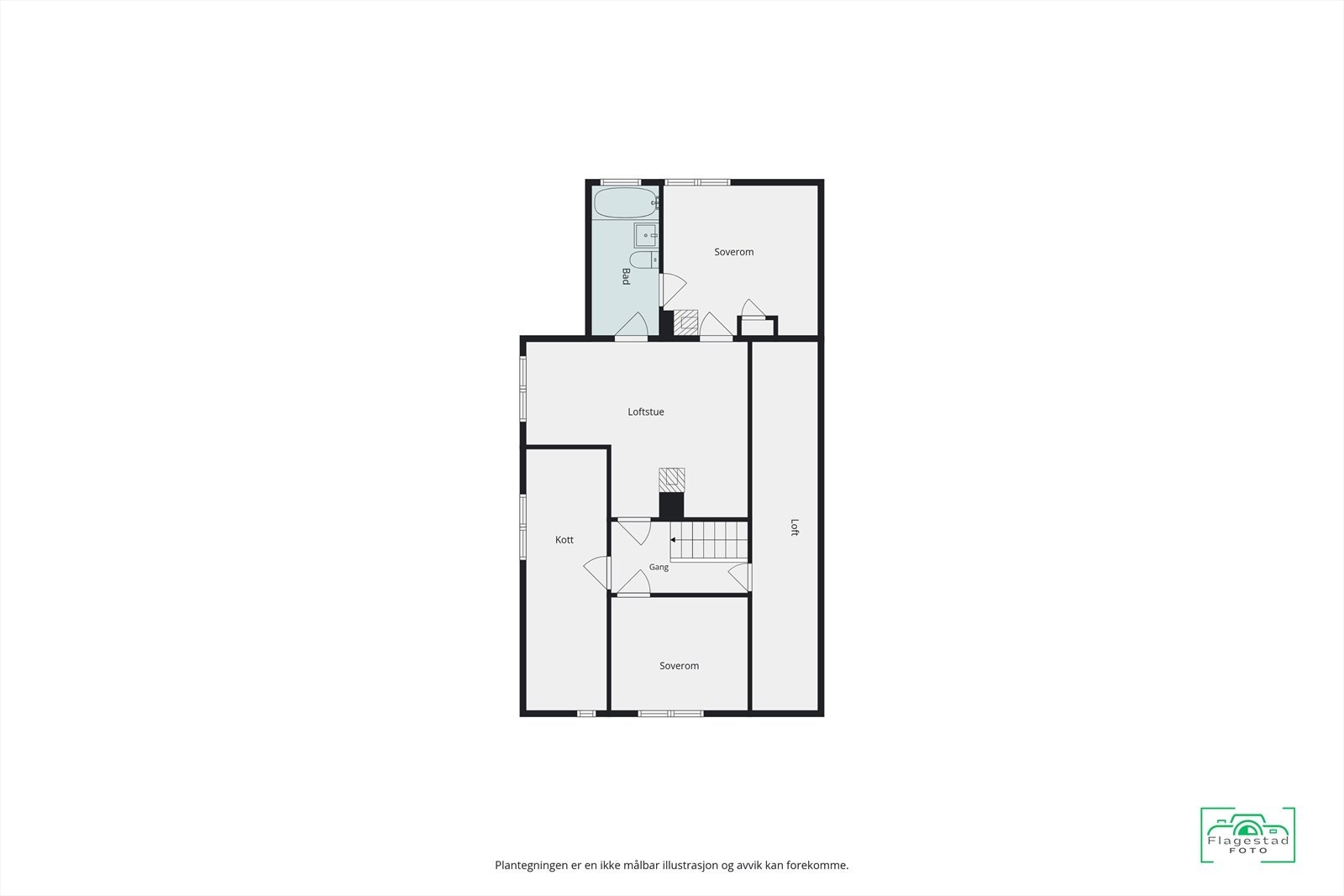 2. etg inneholder 2 soverom, loftstue og bad. Galleribilde