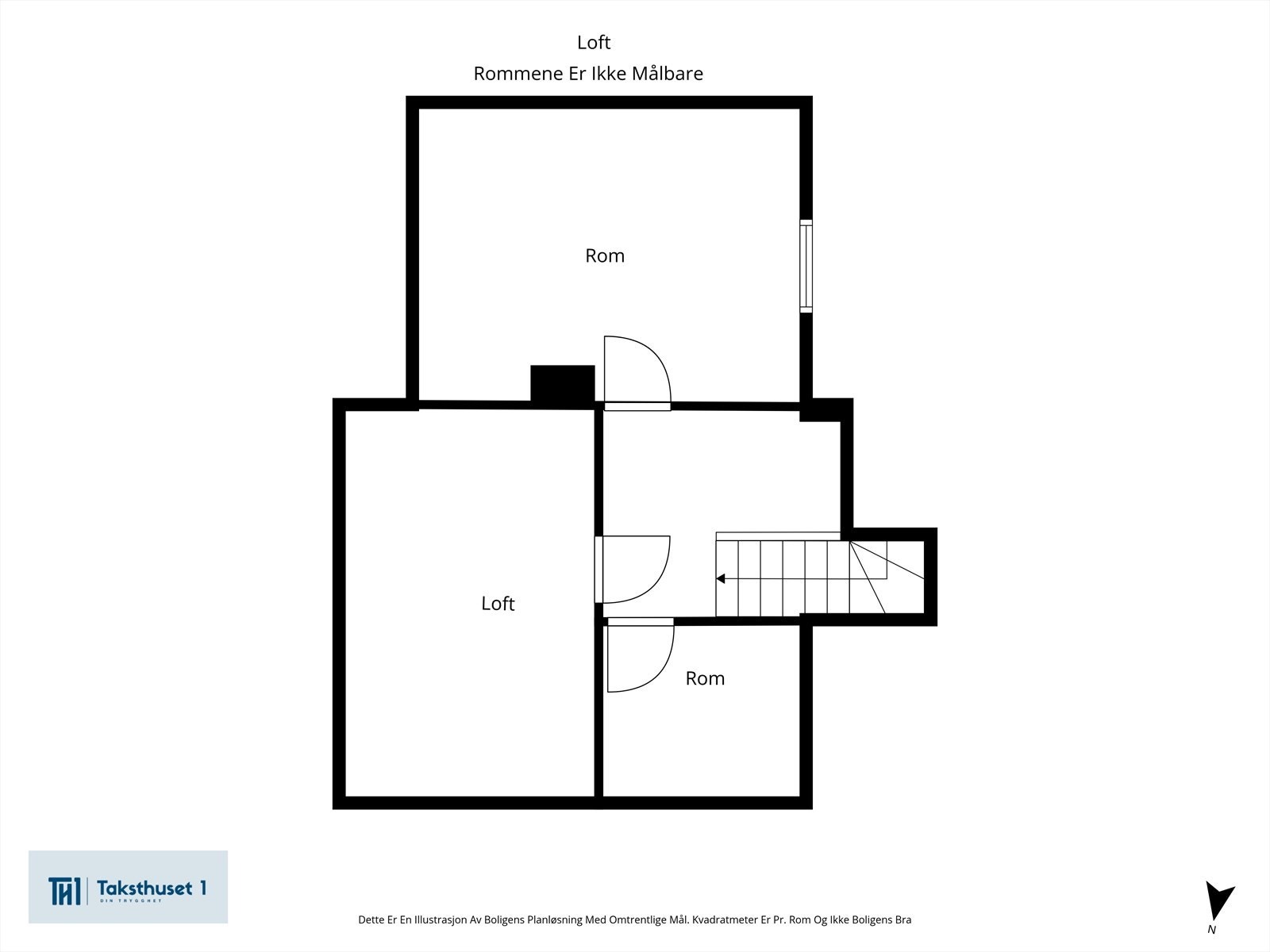Plantegning loft - Ikke målbart areal grunnet takhøyde på maks 190 cm. Galleribilde
