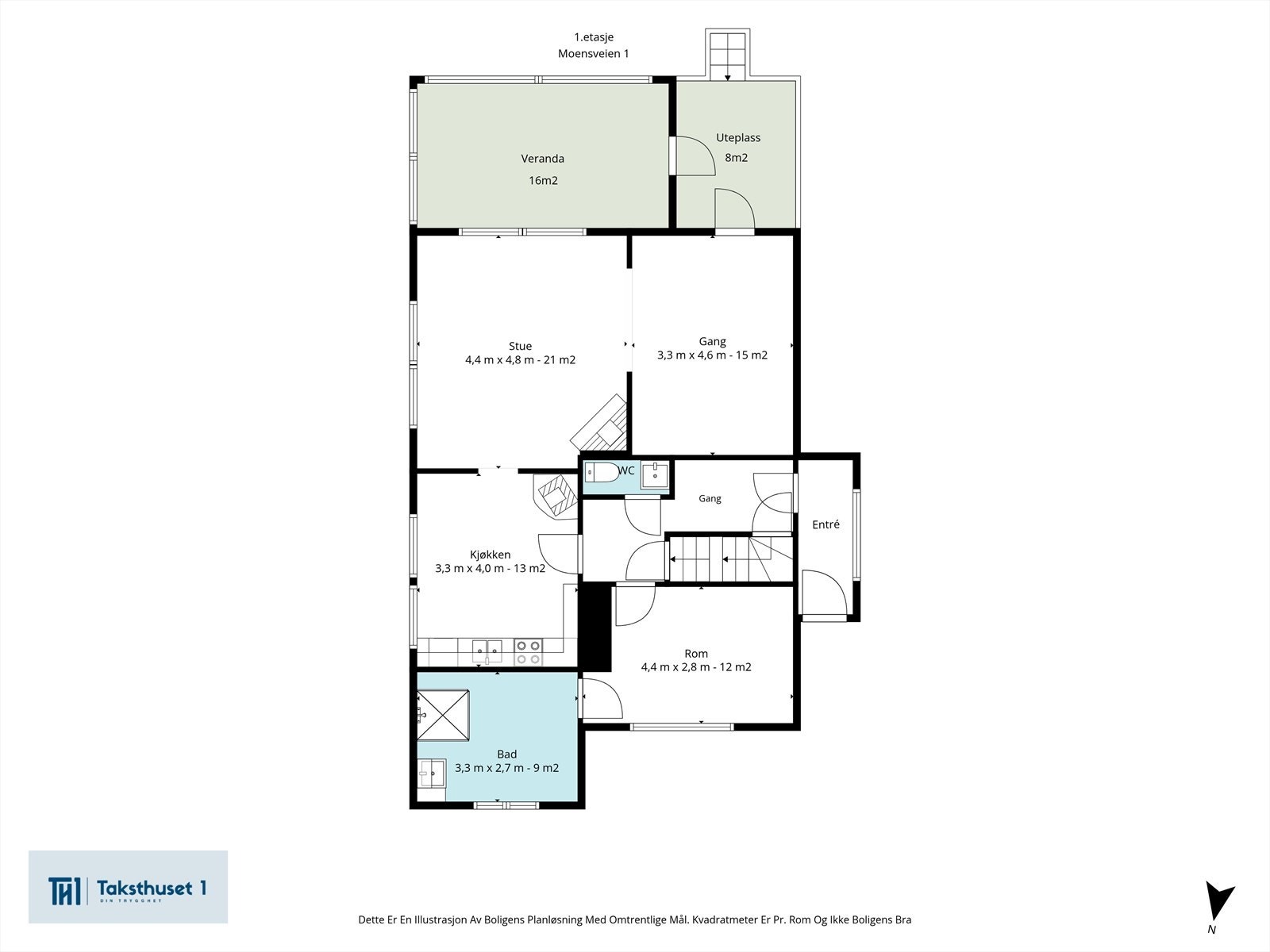 Plantegning 1.etg. BRA-i 89 m² / BRA-e 31 m² / Terrasse og balkong 24 m² Galleribilde