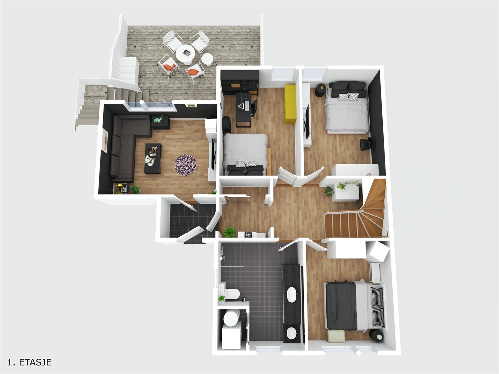 Plantegning 3D 1. etasje Galleribilde