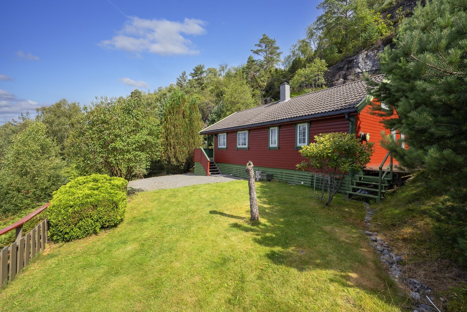 Tomten er opparbeidet med plen og er omkranset av natur. Galleribilde