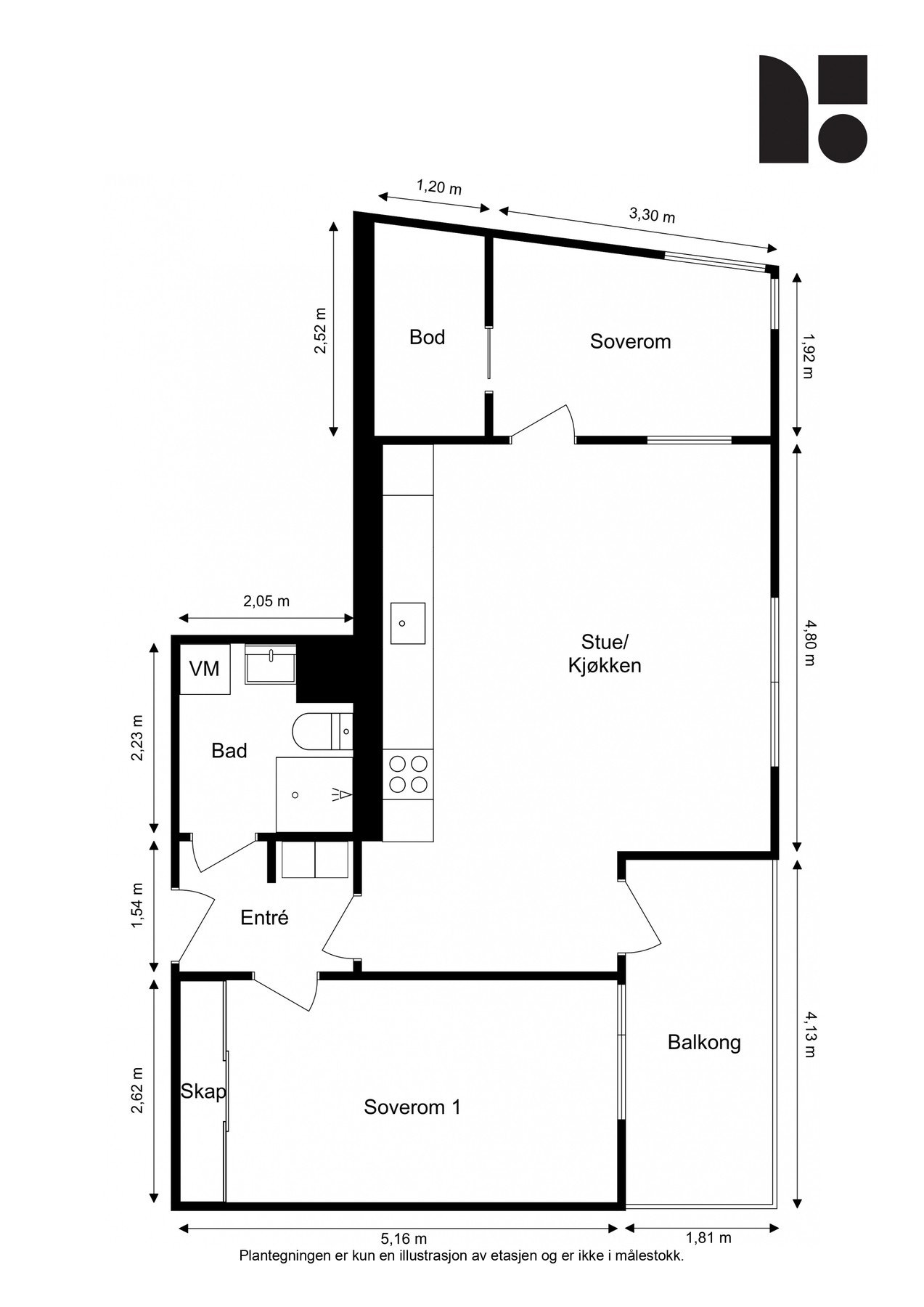 Plantegning.
I tillegg medfølger kjellerbod på ca. 5 m². Galleribilde