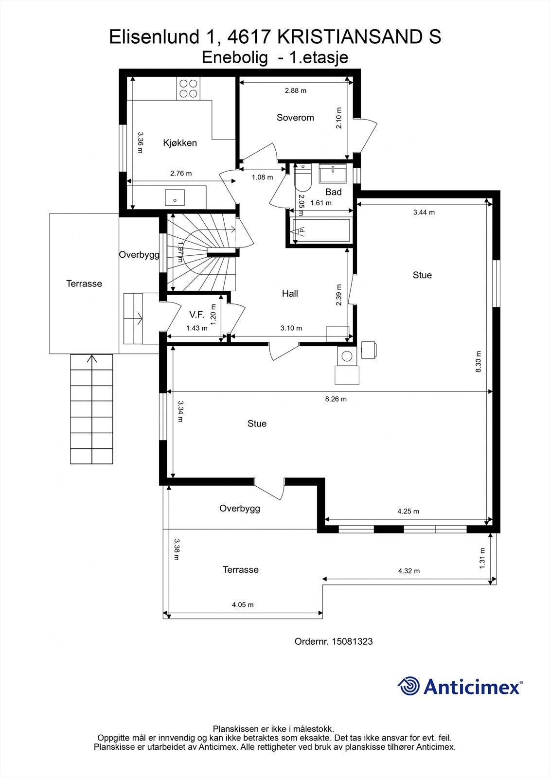 1. Etasje - 2D plantegning med mål Galleribilde
