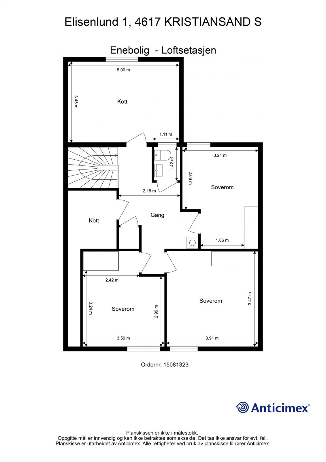 2. Etasje/Loft - 2D plantegning med mål Galleribilde