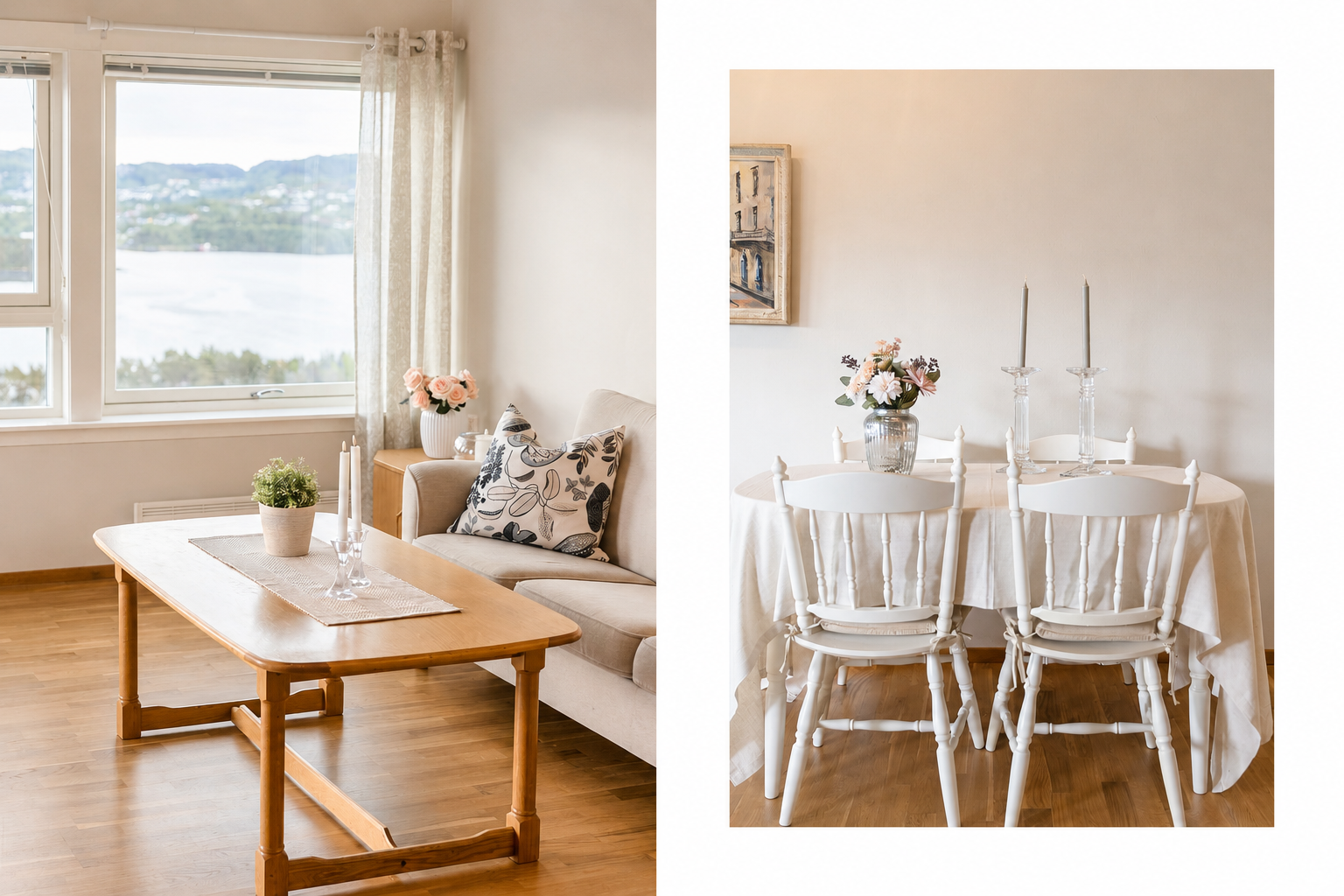 Stuen er lys og romslig, og byr på gode møbleringsmuligheter med naturlig plass til både sittegruppe og spisebord. Galleribilde