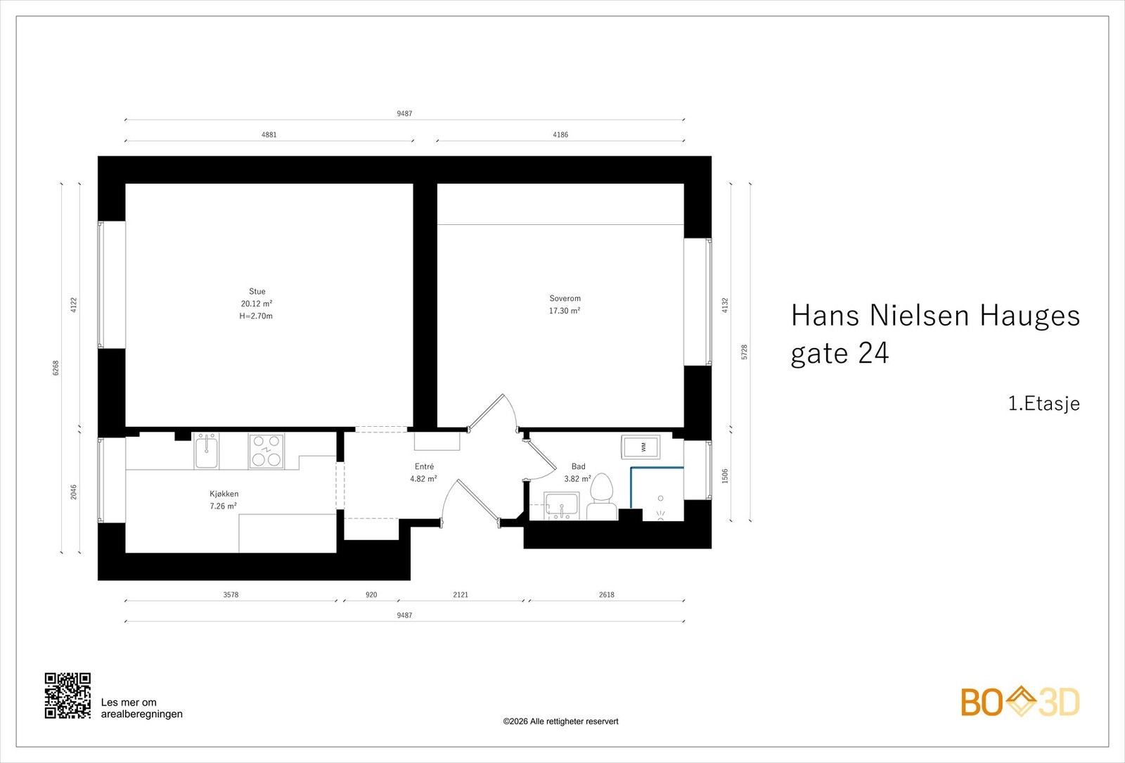 Før vi blar videre ser vi nærmere på boligens planskisse, slik at du får orientert deg litt. I tillegg til innvendige arealer, disponerer boligen en kjellerbod på hele 14 kvm. Galleribilde