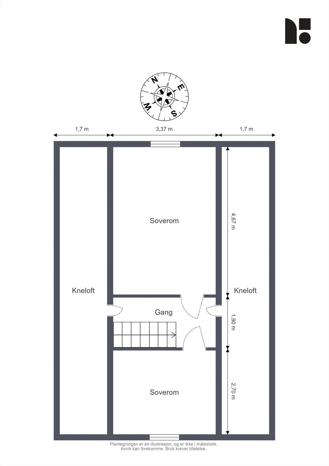Plantegning loft. Merk at rommene her ikke er godkjent til varig opphold. Galleribilde