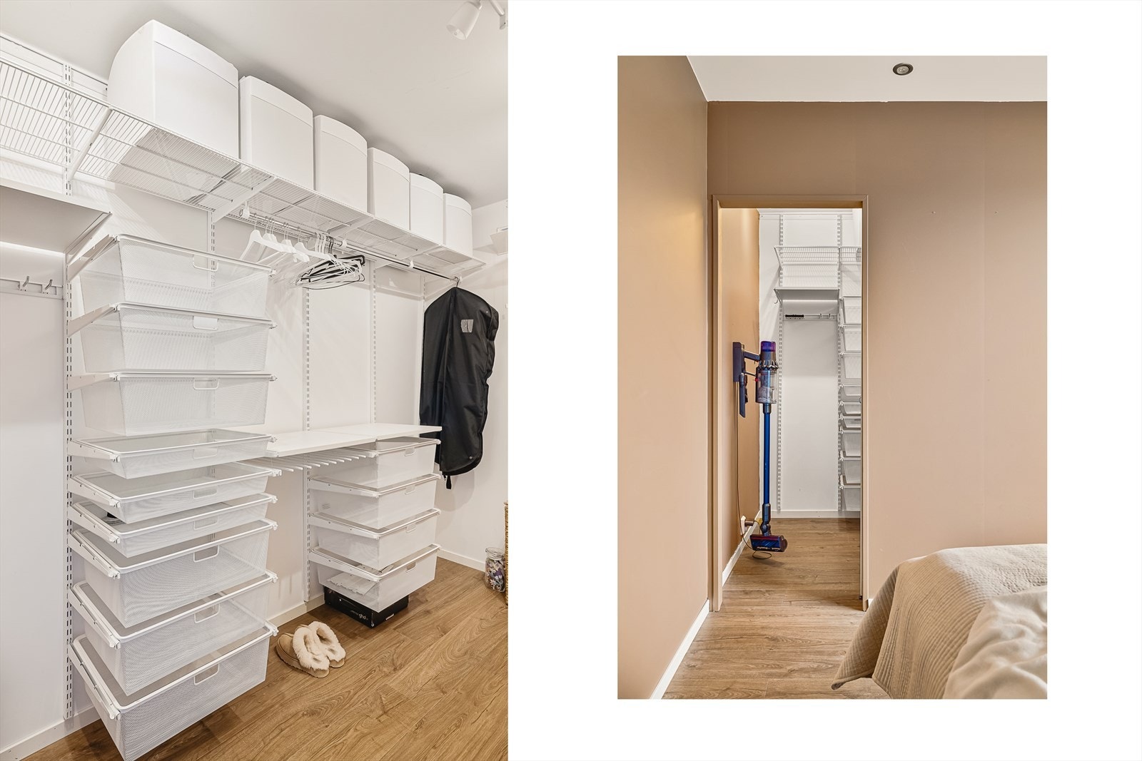 I tilknytning til rommet ligger et praktisk garderoberom med innredning som gir svært gode oppbevaringsmuligheter. Galleribilde