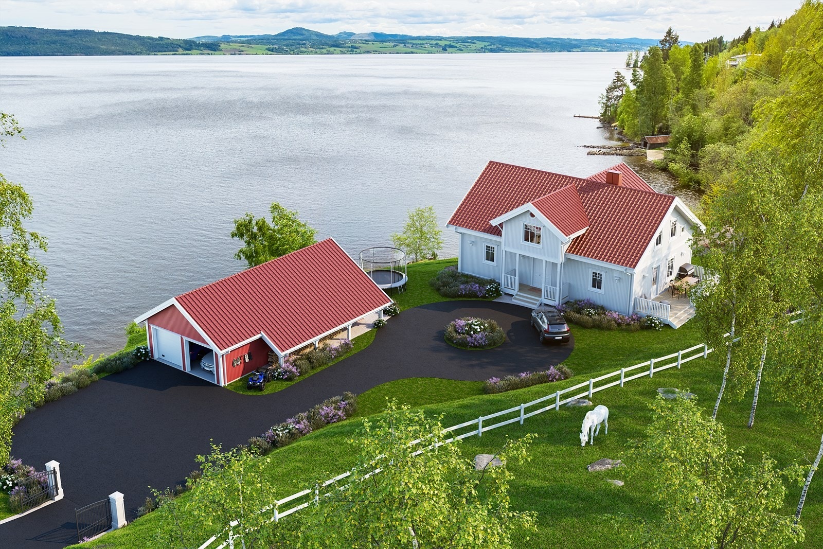 Bildet er illustrert og viser en mulig utnyttelse av tomt og eiendommen. Illustrert boligtype er iht. godkjent rammetillatelse på eiendommen, men avvik kan forekomme. Galleribilde