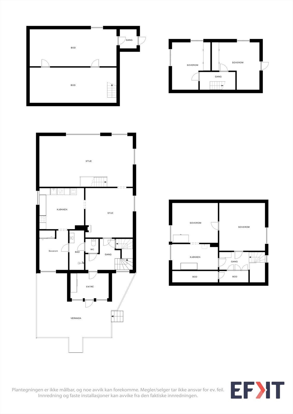 Boligen har et samlet bruksareal på 232 m² og en fleksibel planløsning med blant annet to kjøkken og flere stuer og soverom fordelt på tre plan. Galleribilde
