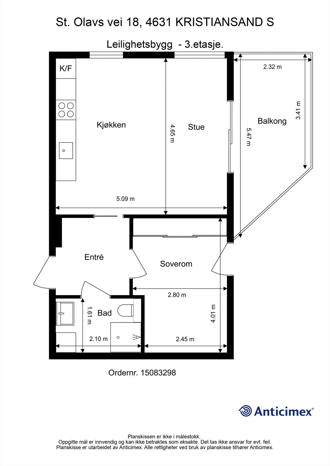 3. Etasje - 2D plantegning med mål Galleribilde