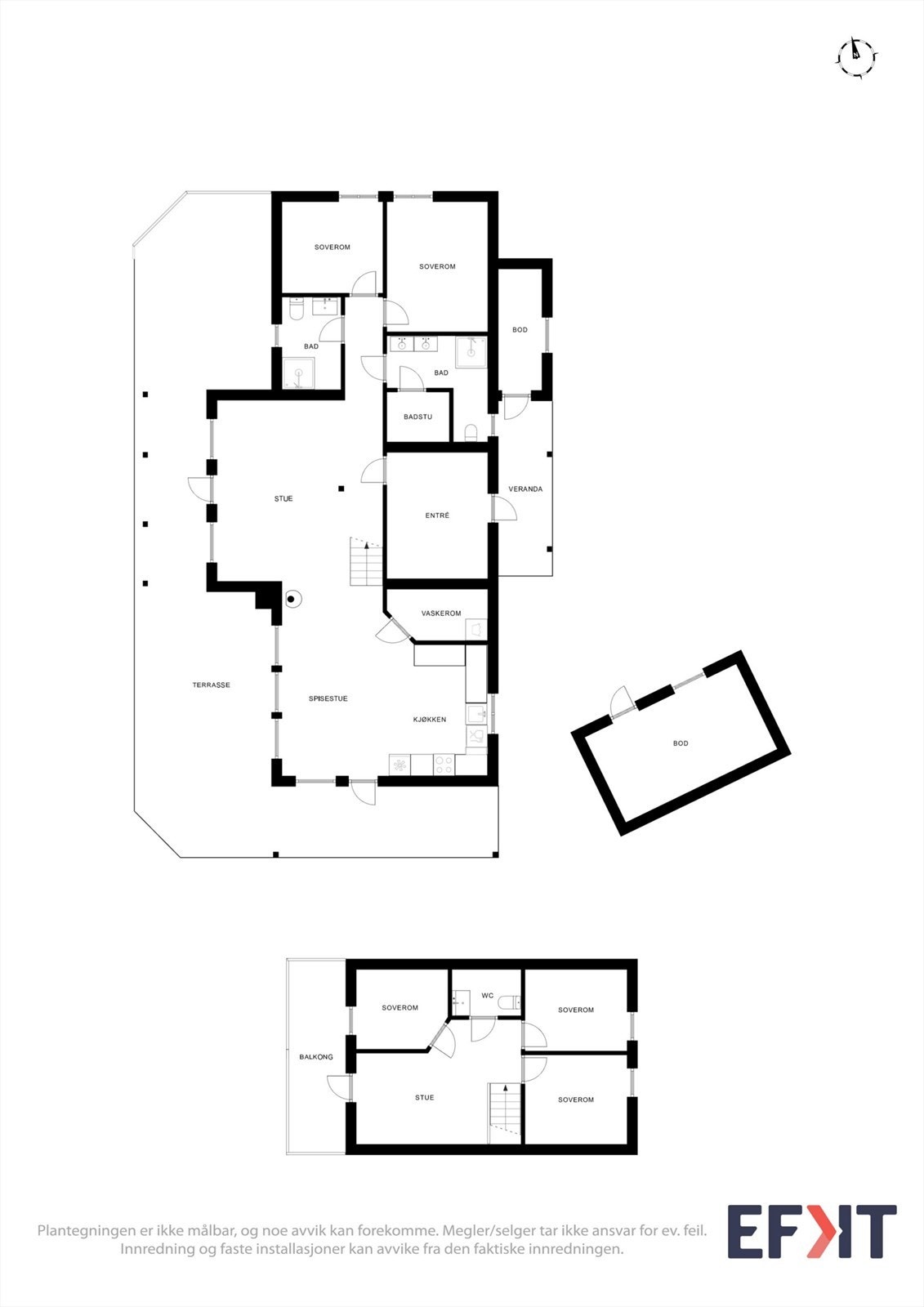 Planløsningen fordeler seg over to etasjer med sosiale soner og soverom i begge plan. Galleribilde