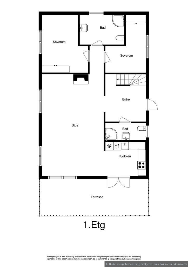 Hytta har en praktisk og velfungerende planløsning med alt du trenger på ett plan. Galleribilde