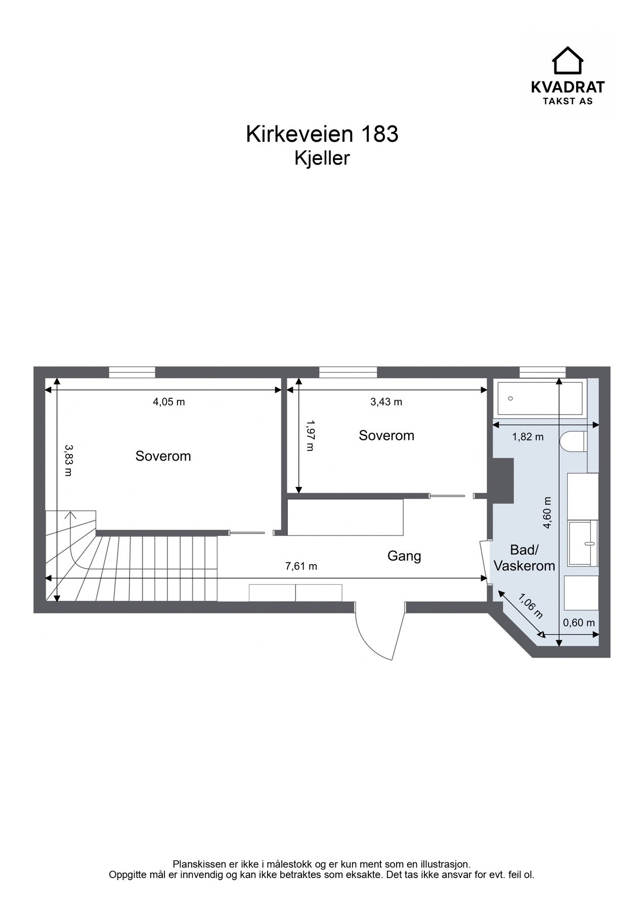 Plantegning underetasje. Fra underetasjen kan du gå rett ut til bakgården, via kjeller, kun et par meter. Galleribilde