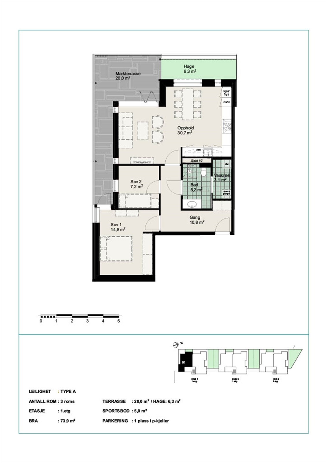 Plantegning fra arkitekten. Hele uteområdet er nå balkong. Galleribilde