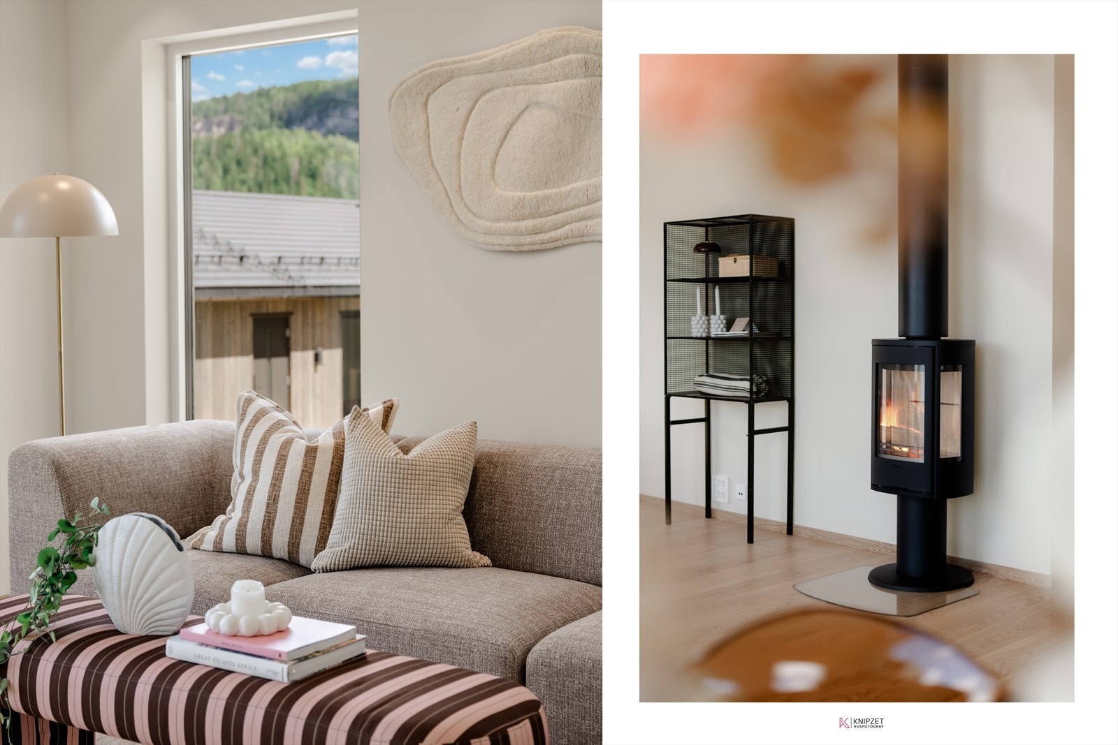 Detaljer fra stuen, med peisovn fra Contura og listefrie overganger. Galleribilde