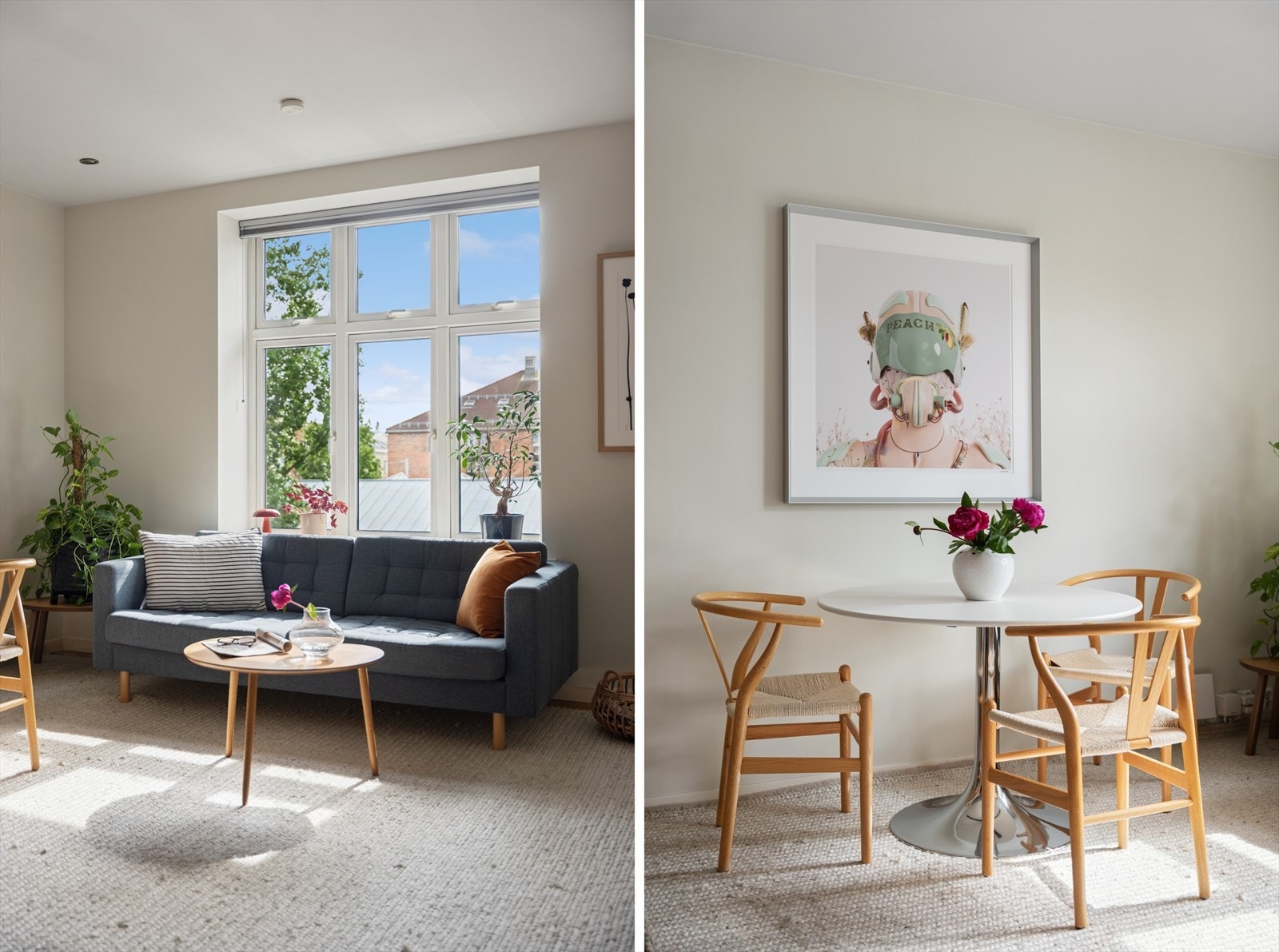 Stuen og resten av oppholdsrommene ble malt i en delikat beige fargetone i 2026. Galleribilde
