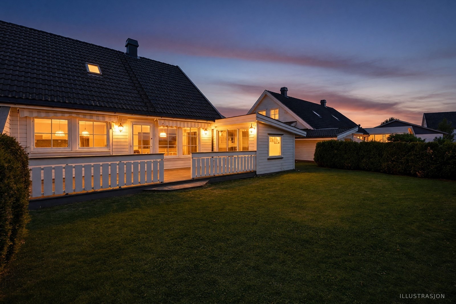 Koselig fra terrassen om kvelden. (ai bilde) Galleribilde