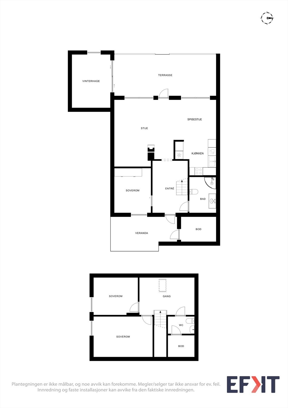 Boligen har en familievennlig planløsning med tre soverom, hvorav ett er i første etasje. Galleribilde