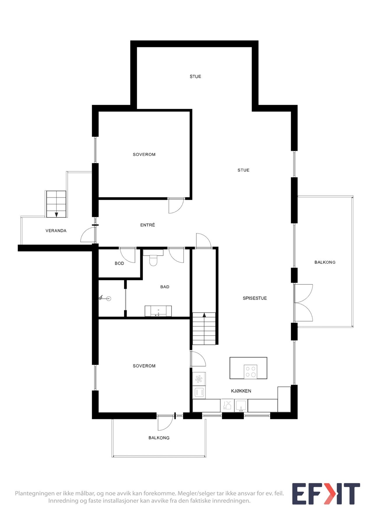 Plantegning som viser boligens hovedetasje (2.etg). Galleribilde