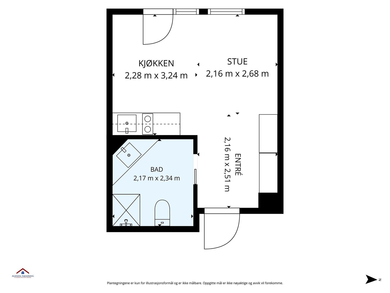 Plantegning. Leiligheten disponerer også en kjellerbod på 5 kvm. Galleribilde