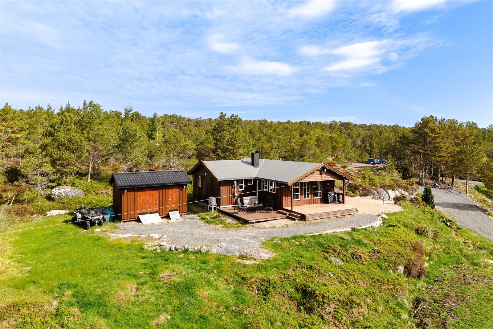 Heimdal Eiendomsmegling v/ Thor Zevgren presenterer en flott beliggende fritidsbolig på Hitra, nært sjøen og med egen flytebrygge. Foto: Børge Halseth. Galleribilde