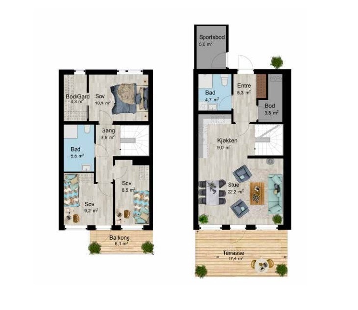 Plantegning 1. etasje og 2. etasje Galleribilde