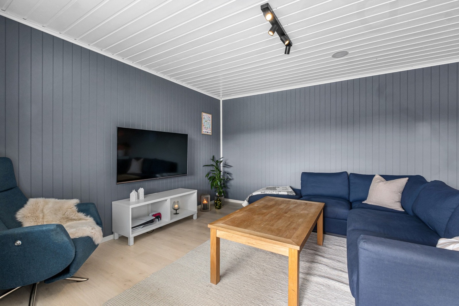 Det er rikelig med plass for TV-møblement og annen innredning. Galleribilde