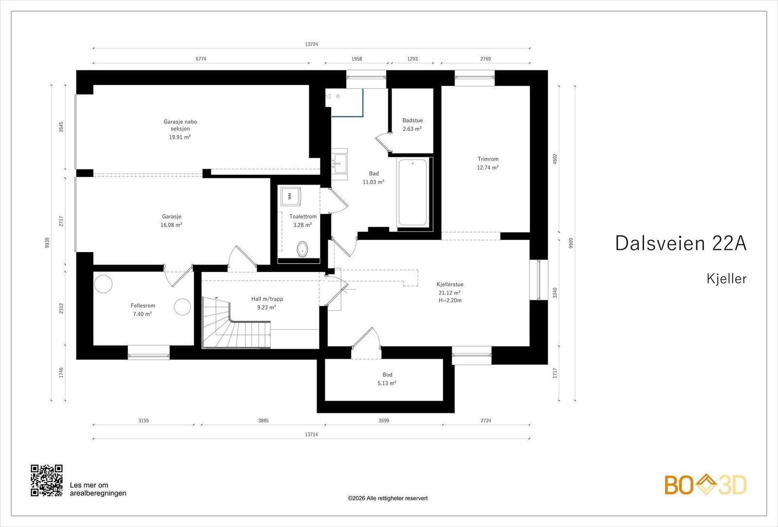 Planskisse over underetasjen.
Etasjen er 89 kvm og består av en stor kjellerstue, eget treningsrom, lekkert spabad med badstue, bod, gang og garasje Galleribilde