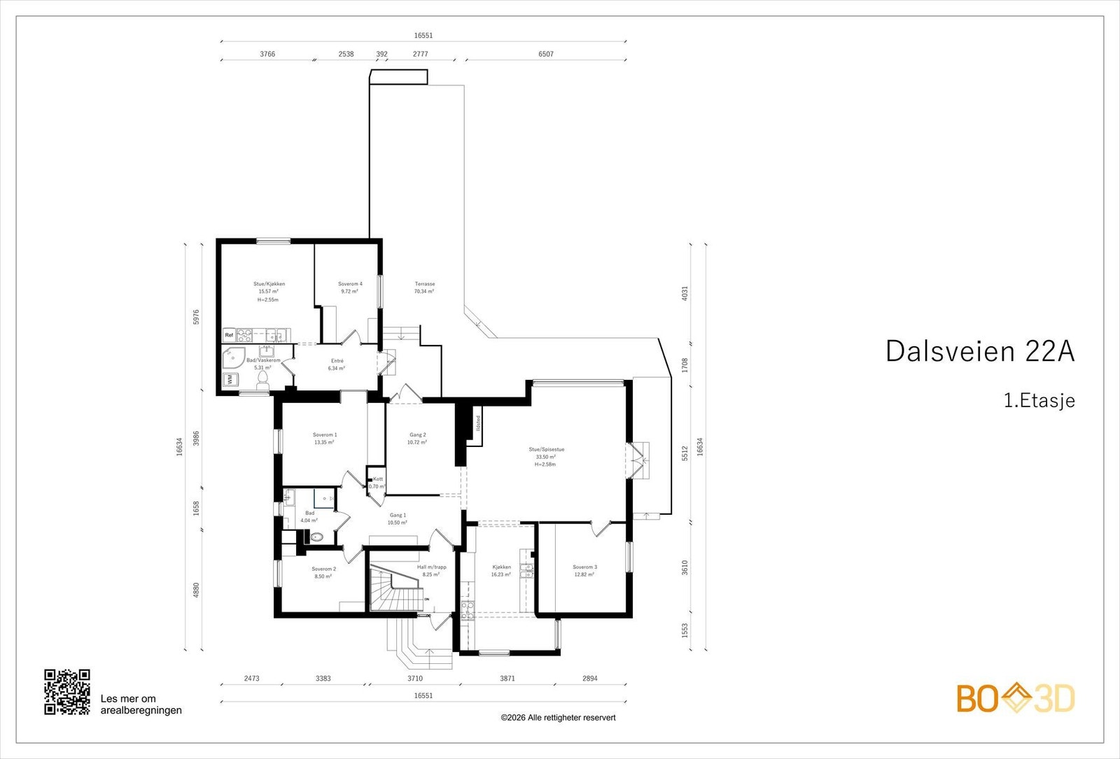 Planskisse over 1.etasje. Etasjen er på hele 169 kvm og består av hoveddel med entré (egen inngang), hall, kjøkken, spisestue med utgang hage, stue med utgang til terrasse og hage, bad og 3 soverom + 2-roms hybel med egen inngang gir skattefri leieinntek Galleribilde