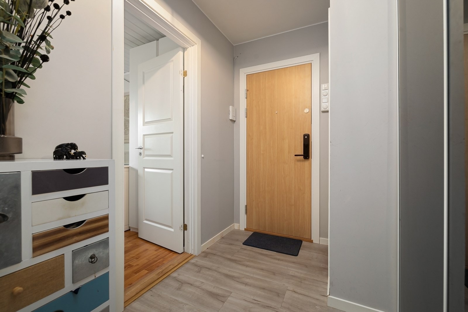 Det første som møter deg i leiligheten er en romslig og innbydende entré. Galleribilde