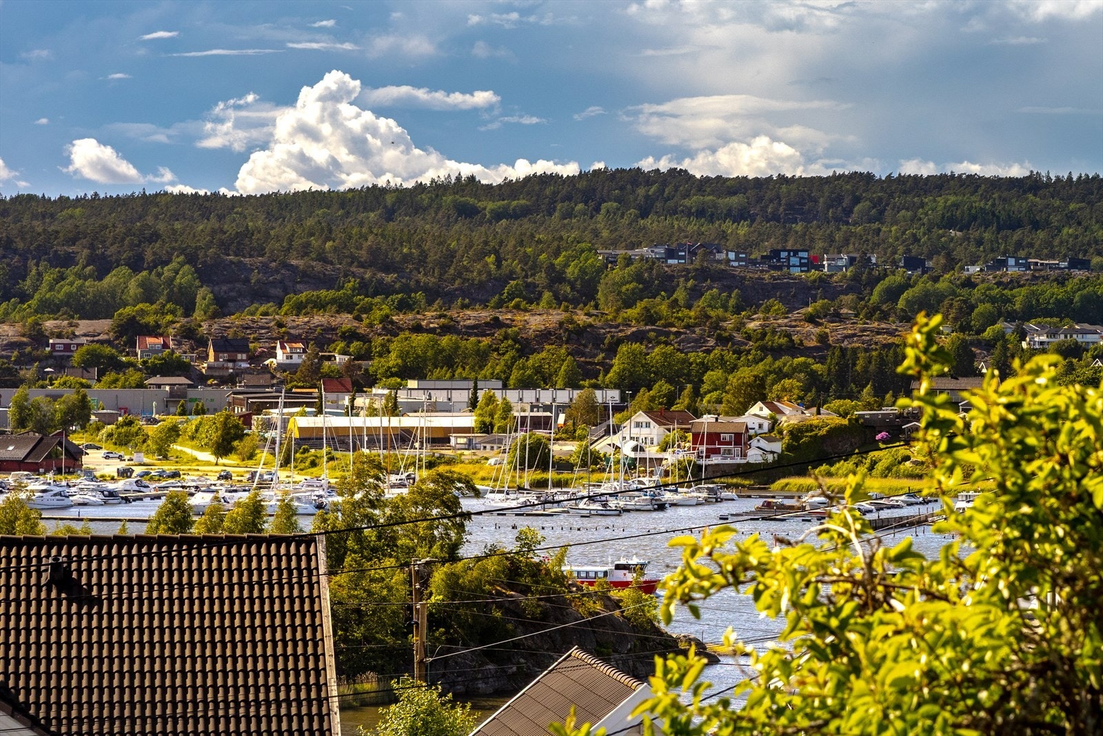 Strålende utsikt over Vesterelva og Onsøy og med sen solnedgang. Galleribilde