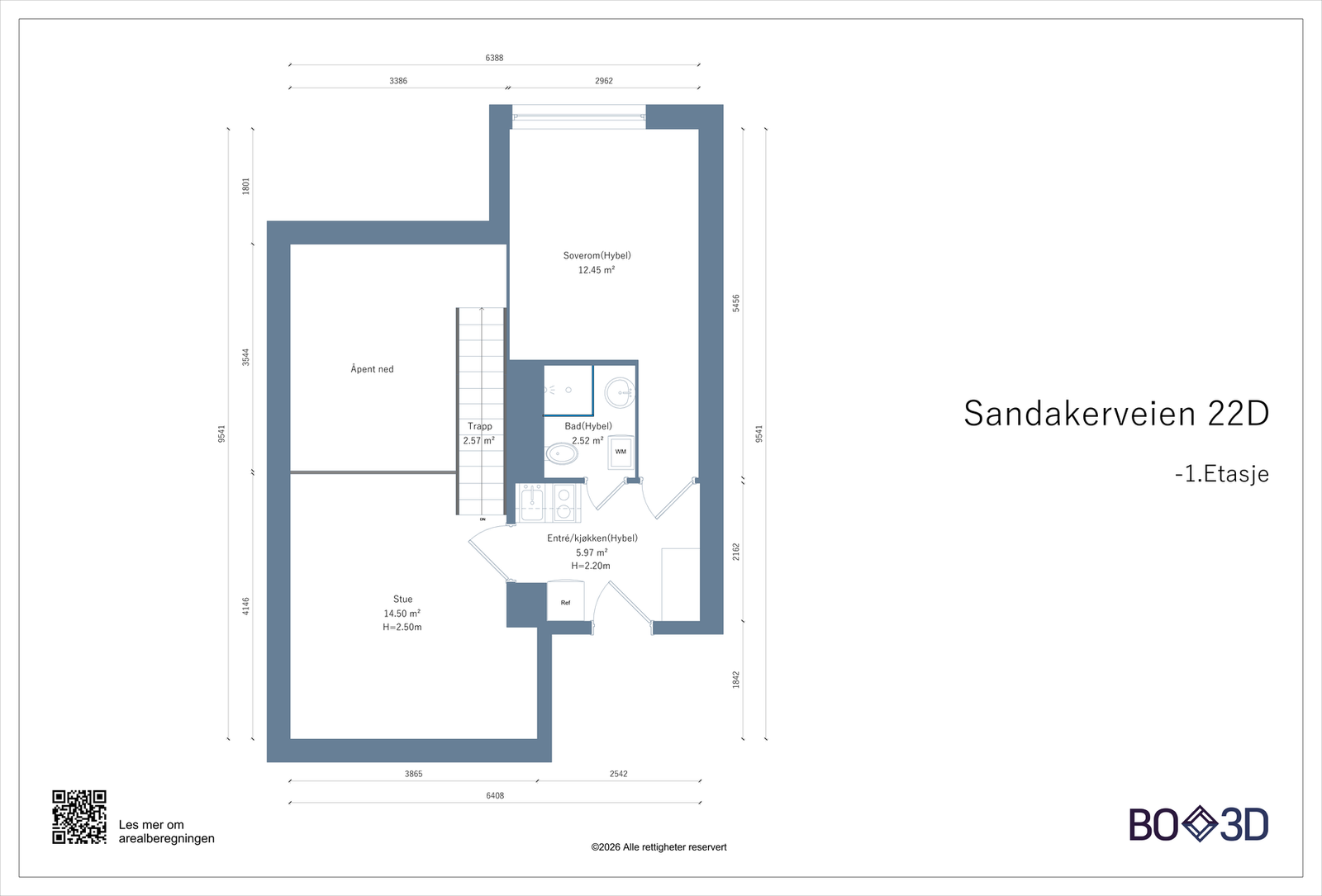 Leiligheten har inngangsdør på begge plan, og heisen går til begge etasjer. Galleribilde