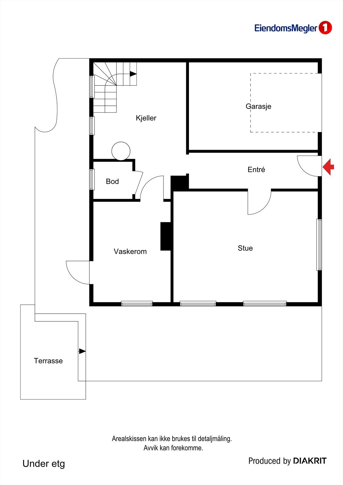 Underetasjen inneholder stue, vaskerom, bod og entré, i tillegg til integrert garasje. Galleribilde