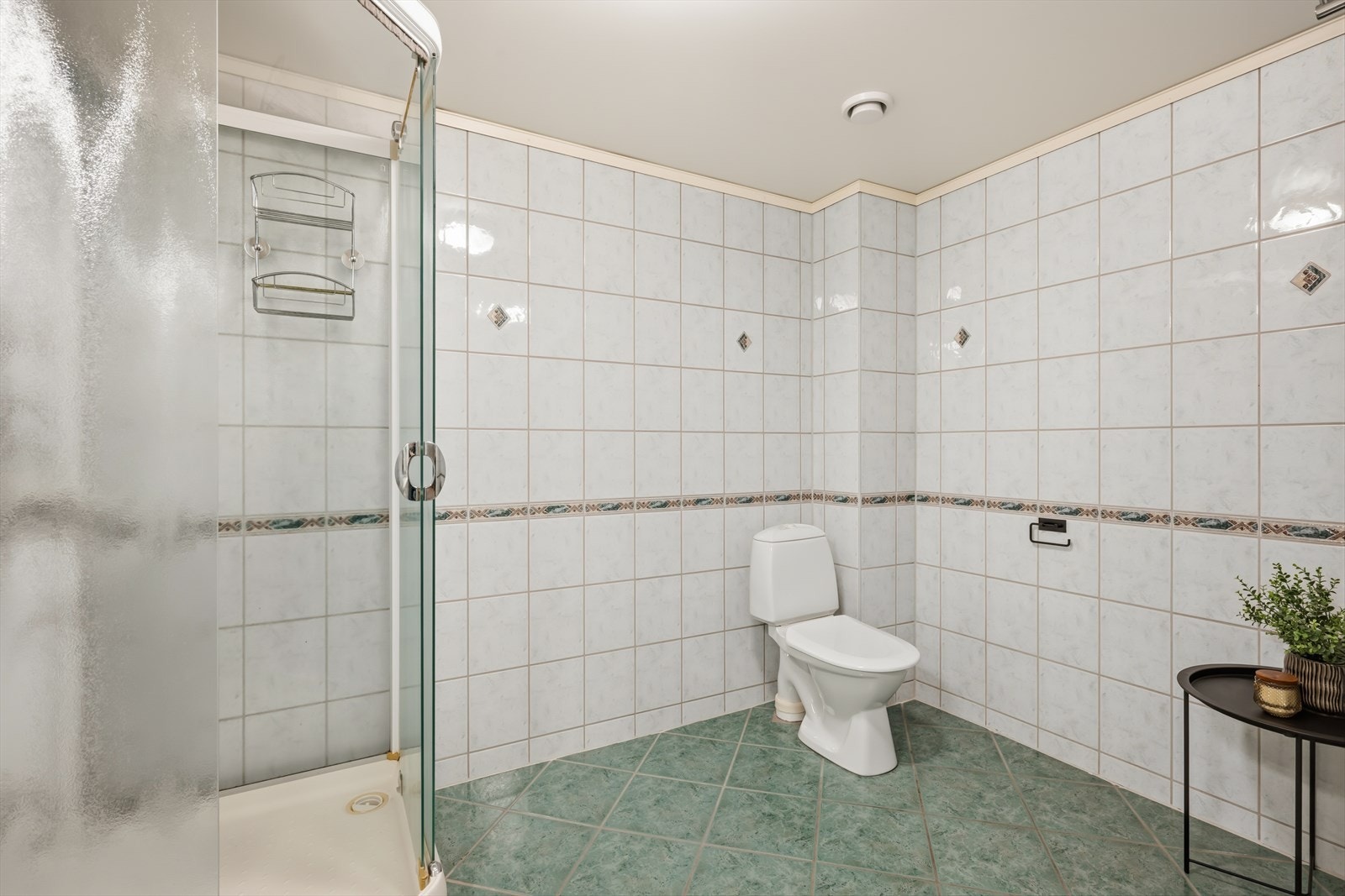 Badet er utstyrt med toalett og dusjkabinett. Galleribilde