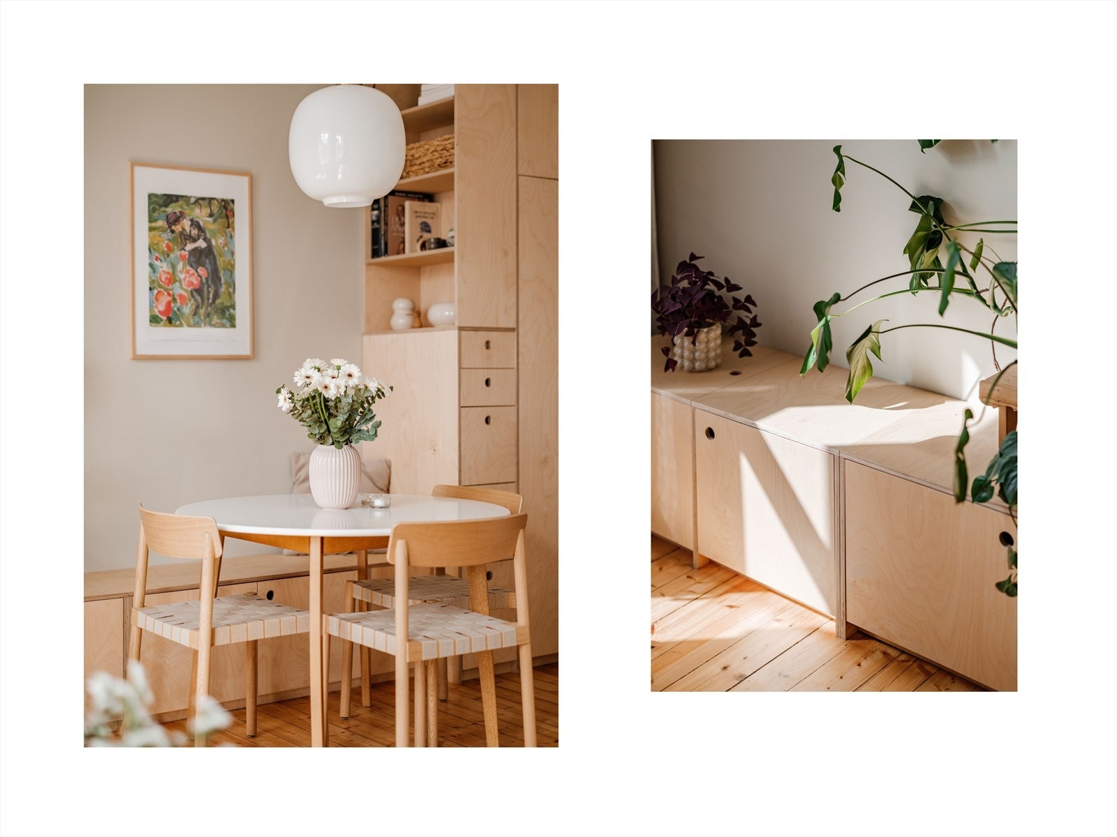 Leiligheten er pusset opp i de senere år med blant annet oppgradert kjøkken, plassbygde skap, slipte originale tregulv og malte overflater i tidsriktige farger. Galleribilde