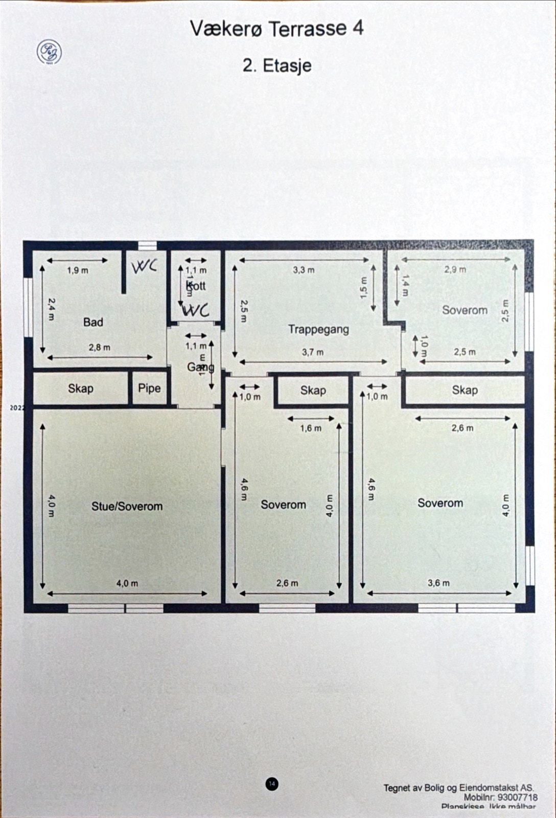 Plantegning 2 etasje - Det er avvik fra originale tegninger Galleribilde
