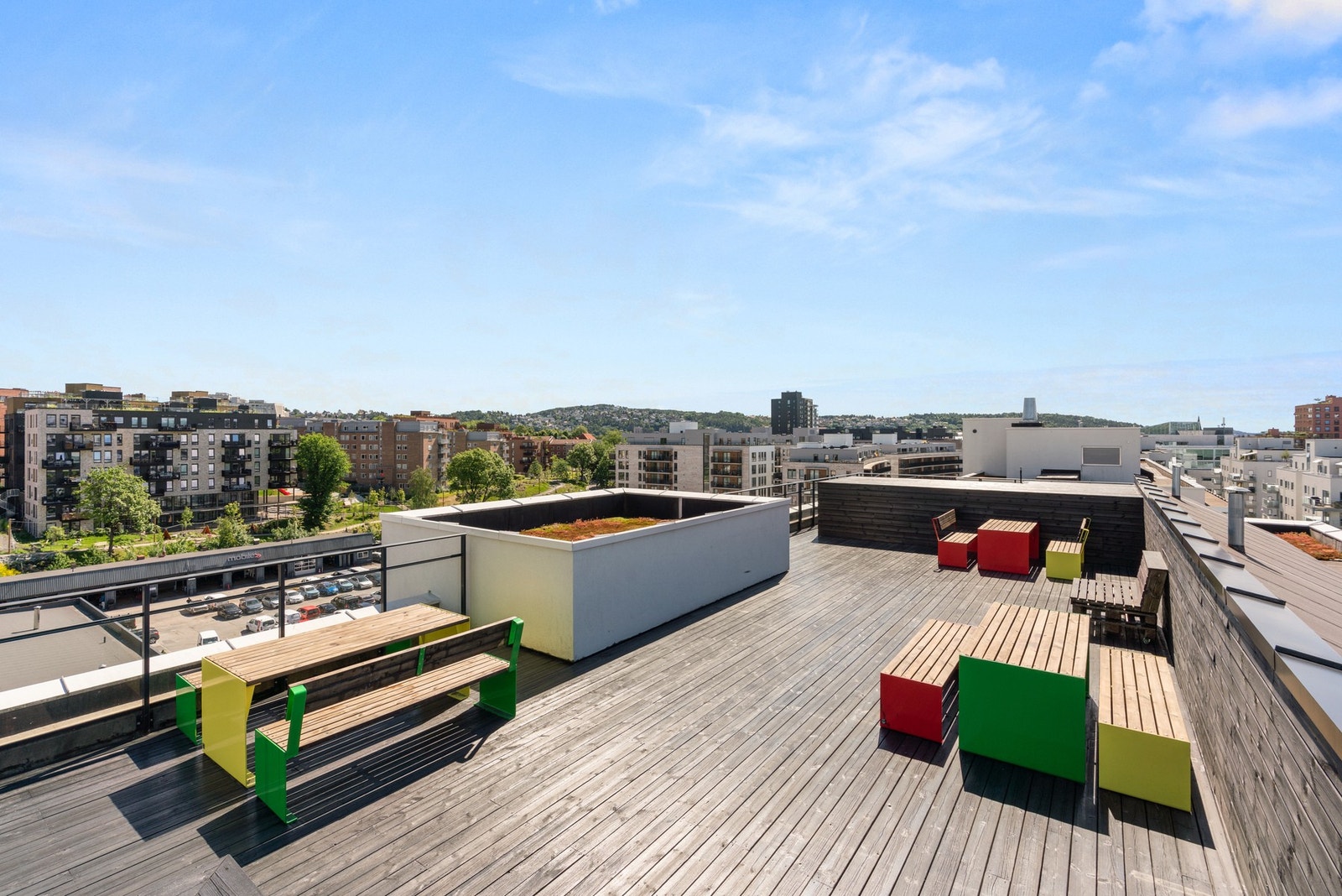 Felles takterrasse, inndelt i flere soner. Galleribilde