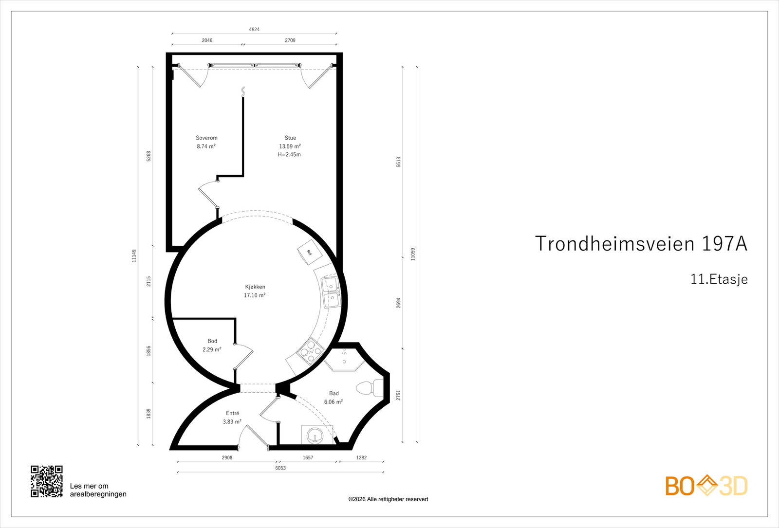 Plantegning med mål. Galleribilde