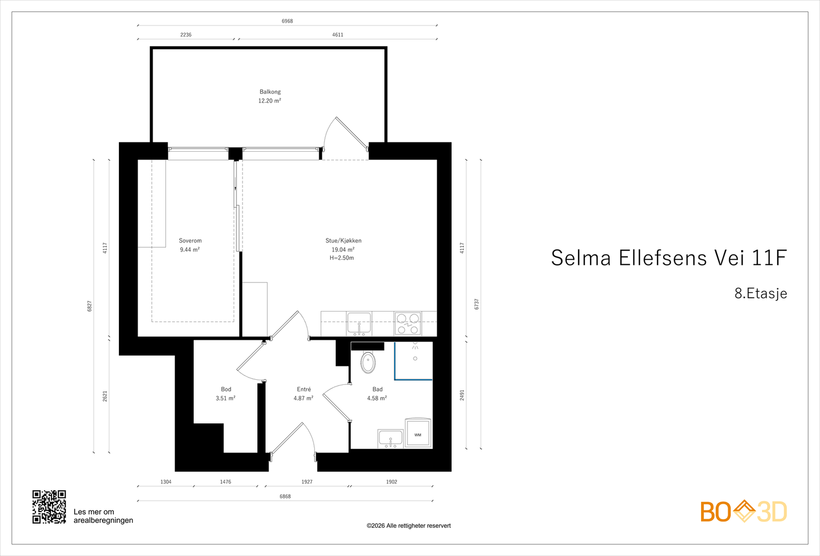 En av de større 2-romsene i borettslaget Galleribilde