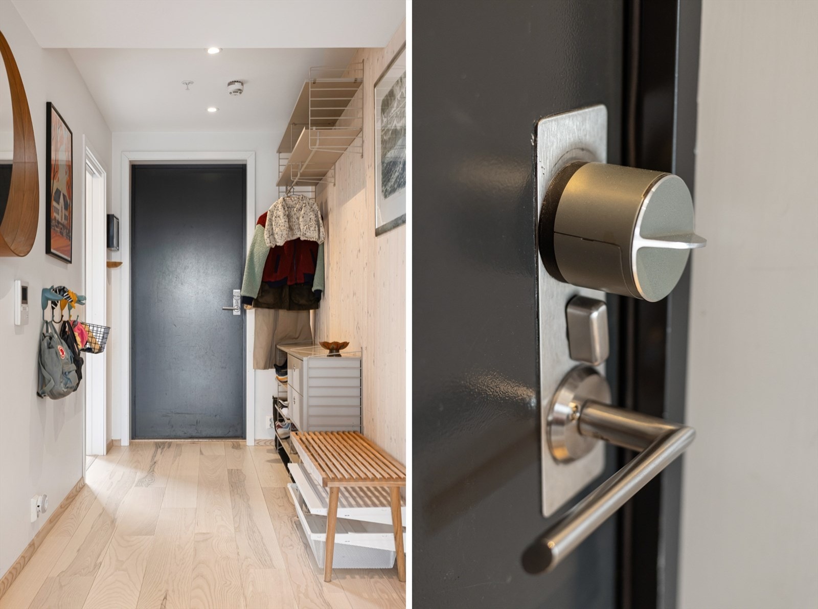 Døren er utstyrt med Unlock, som gir enkel adgang til leiligheten uten bruk av nøkler. Sameiet for øvrig har også dette systemet på inngangsdører. Galleribilde