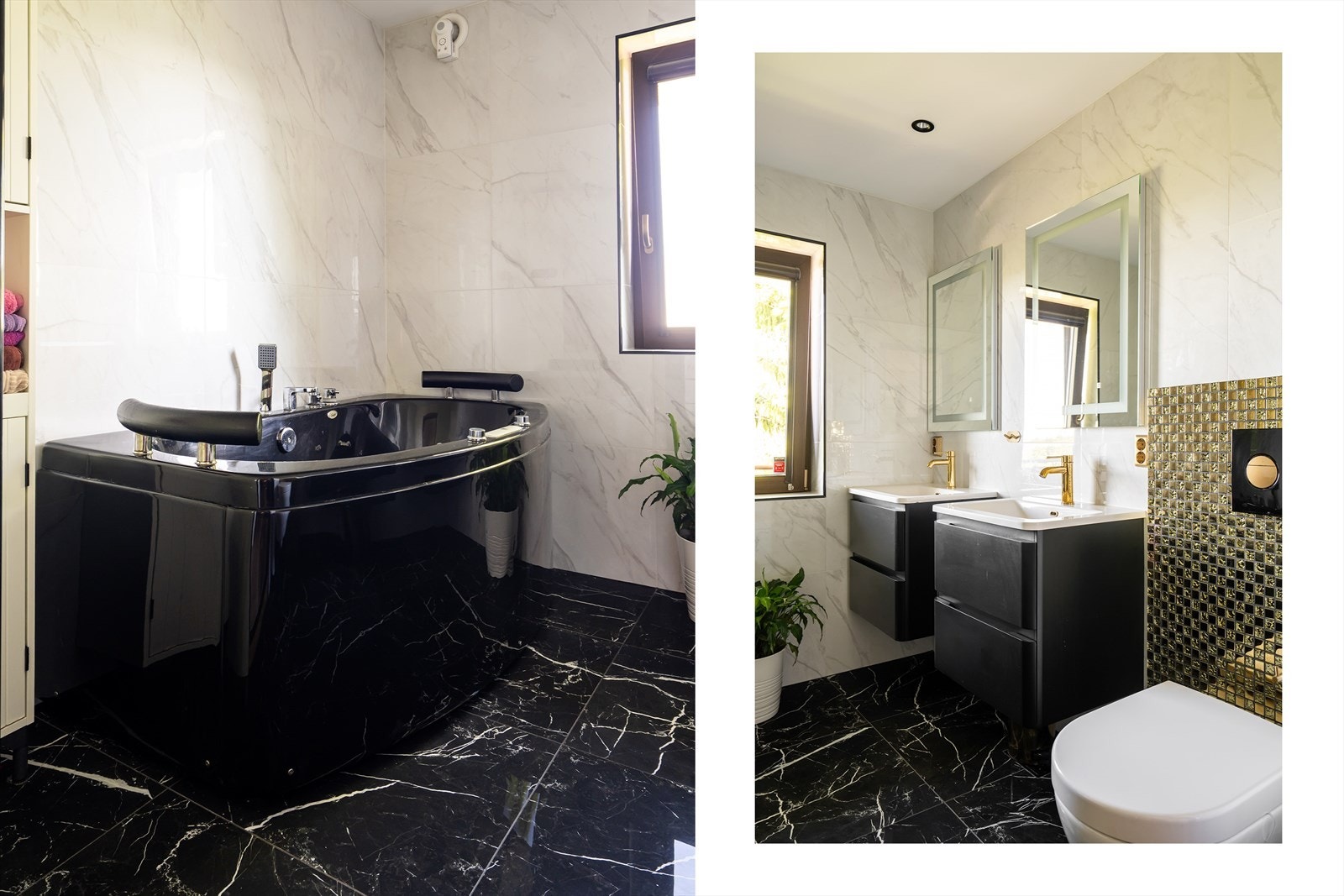 Badet fremstår som tidsriktig med 60 x 60 cm fliser på vegger og gulv. Galleribilde